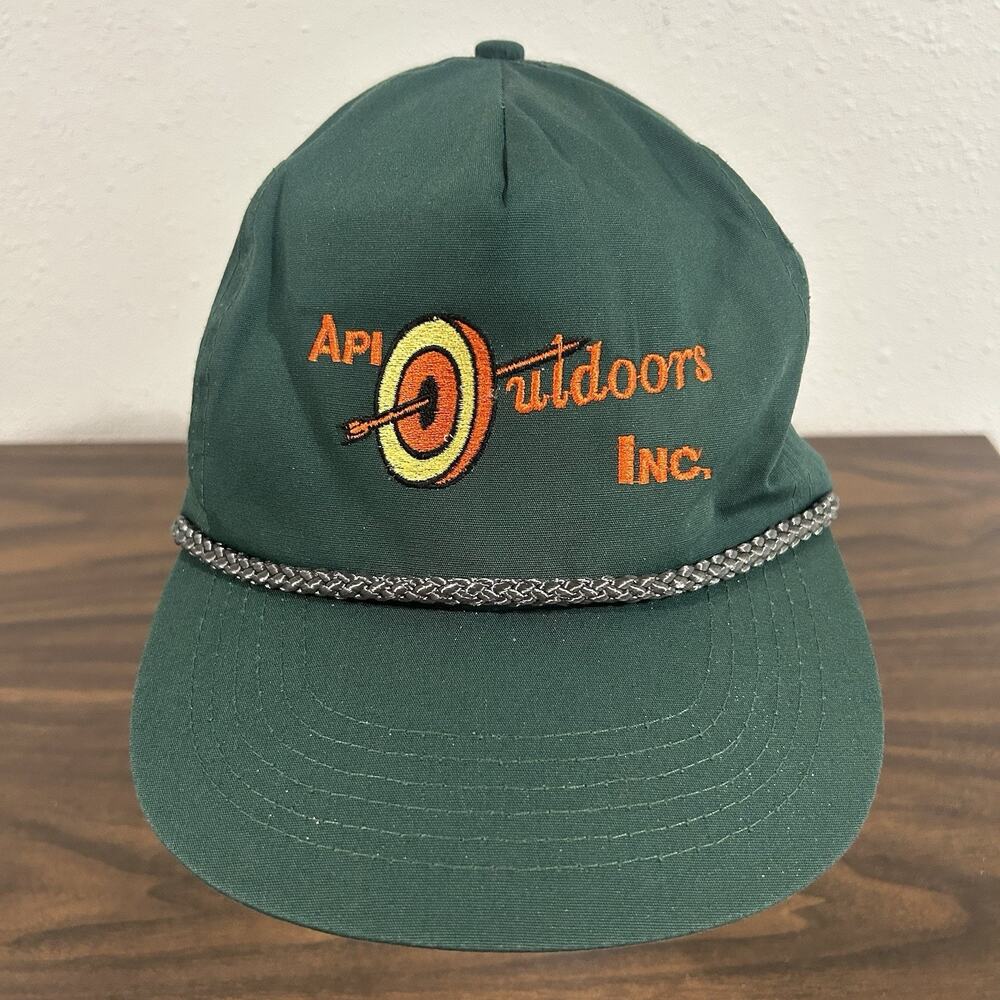 Vintage API Outdoors Inc Logo Hat Rope Snapback Hunting Cap Green Orange Target